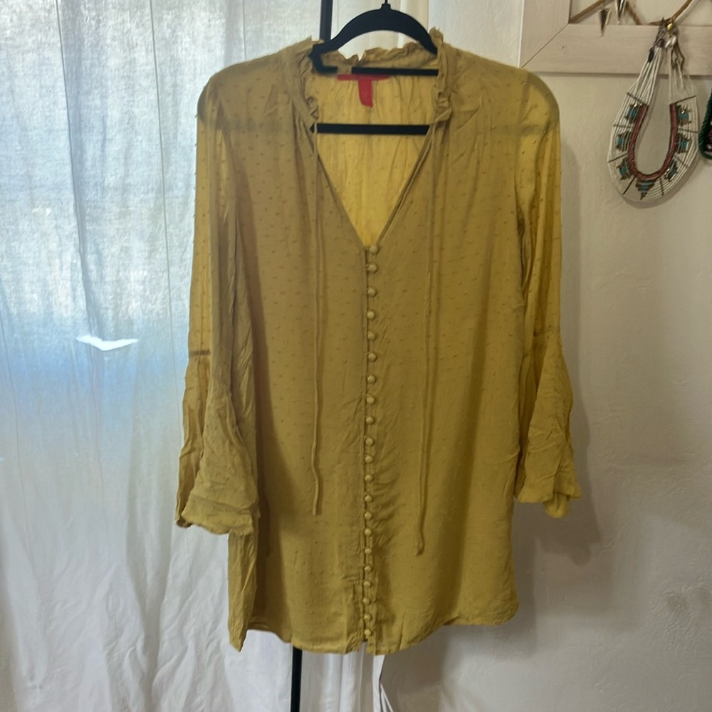 Yellow bell sleeve dress.